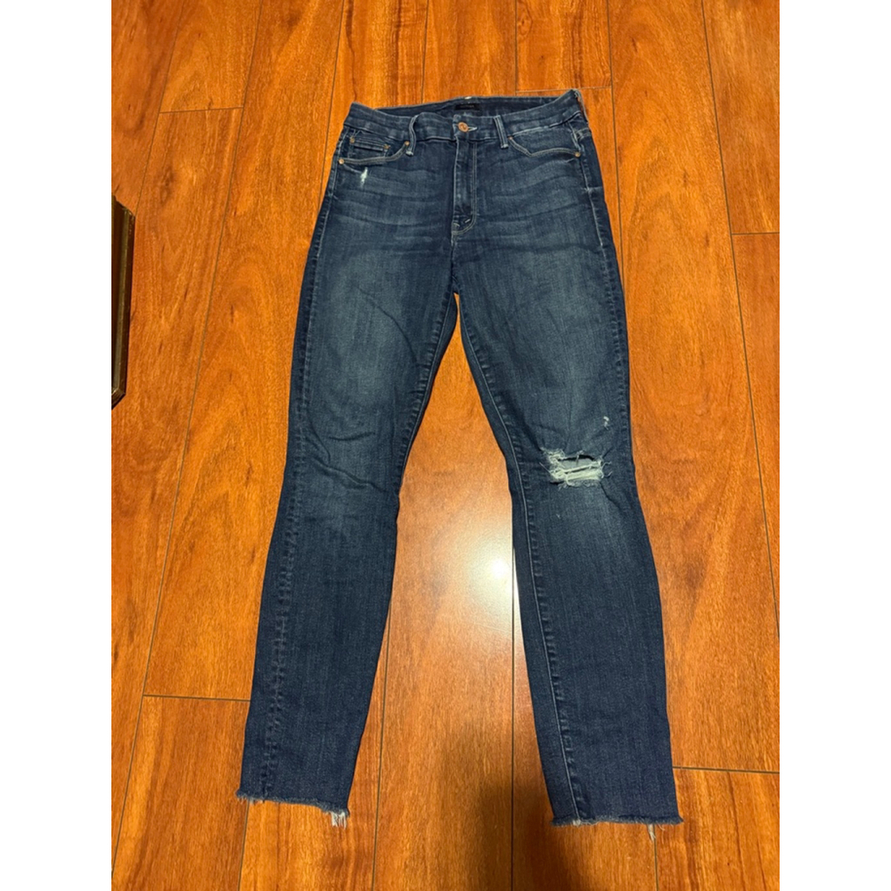 Women's MOTHER Blue High Waisted Looker Ankle Fray Skinny Jeans Size 27